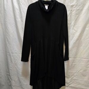 Soft Surroundings Black Dress Turtleneck Long Sleeve Hi-Lo Button Back Large